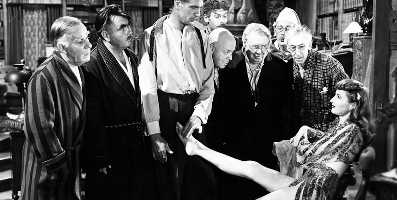 Ball of Fire (1941) Directed by Howard Hawks Shown: Henry Travers, Oscar Homolka, Gary Cooper, Leonid Kinskey, Aubrey Mather, S.Z. Sakall, Richard Haydn, Tully Marshall, Barbara Stanwyck